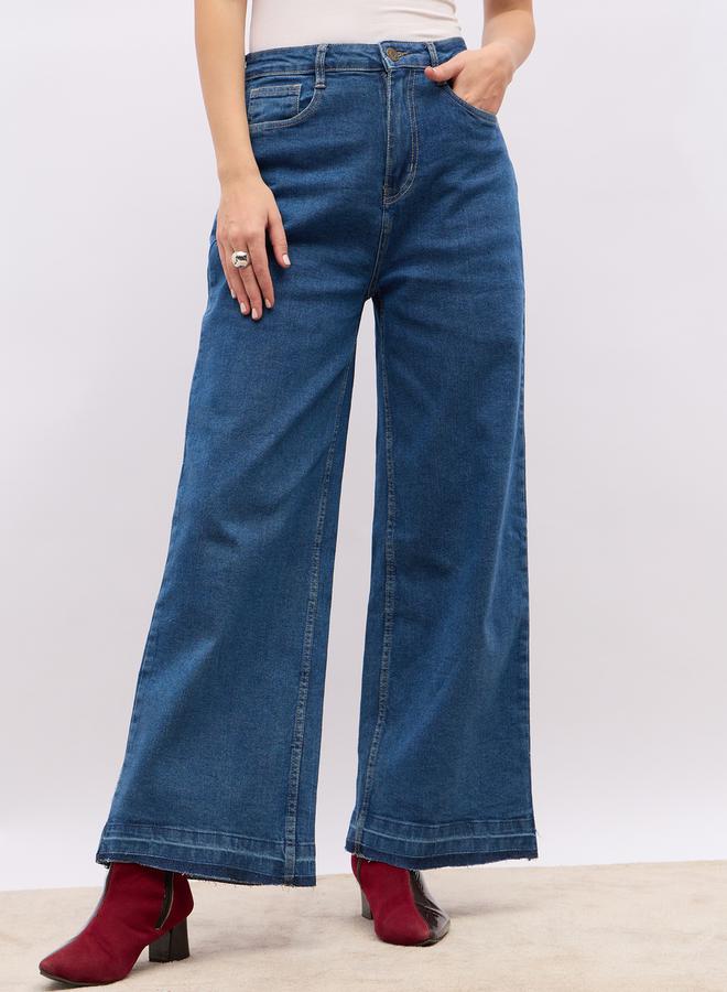 Styli High Rise Frayed Hem Wide Leg Jeans - Image 2