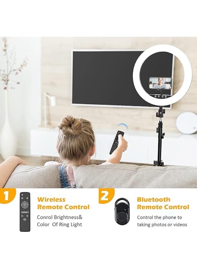 حلقة إضاءة LED مقاس 18 بوصة مع حامل ثلاثي وحامل موبايل – 3 أوضاع إضاءة، 11 مستوى سطوع، للمكياج والتصوير والفيديوهات - Image 3