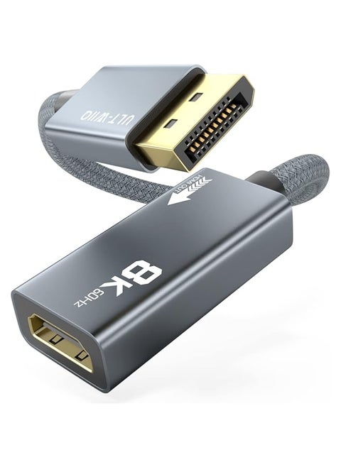 8K@60Hz DisplayPort to HDMI Adapter, Uni-Directional DP 1.4a to HDMI 2.1 Converter Cable, Support 8K, 4K@120Hz/144Hz, 2K@240Hz, VRR, HDR, HDCP 2.3, DSC 1.2a for HP, ASUS, DELL, GPU, AMD, NVIDIA