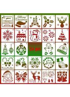 HOWAF HOWAF 24 Pieces Christmas Stencils Painting Template, Reusable Drawing Stencil Plastic Craft for Art DIY Drawing Wood Slice Gift Card Spraying Window Glass Door Car Body  - Image 1
