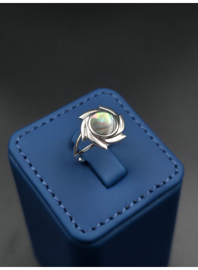 Kanira Premium 925 Sterling Silver Textured Wide Band Ring with Abalone Shell | Vintage Ribbed Statement Ring for Women | KANIRA | Size 7 - Image 3
