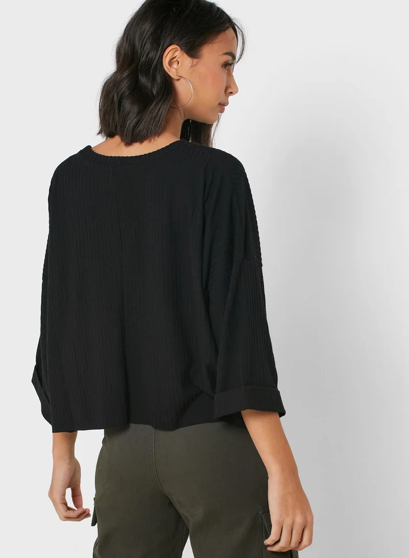 FOREVER 21 3/4 Sleeve Ribbed Top
