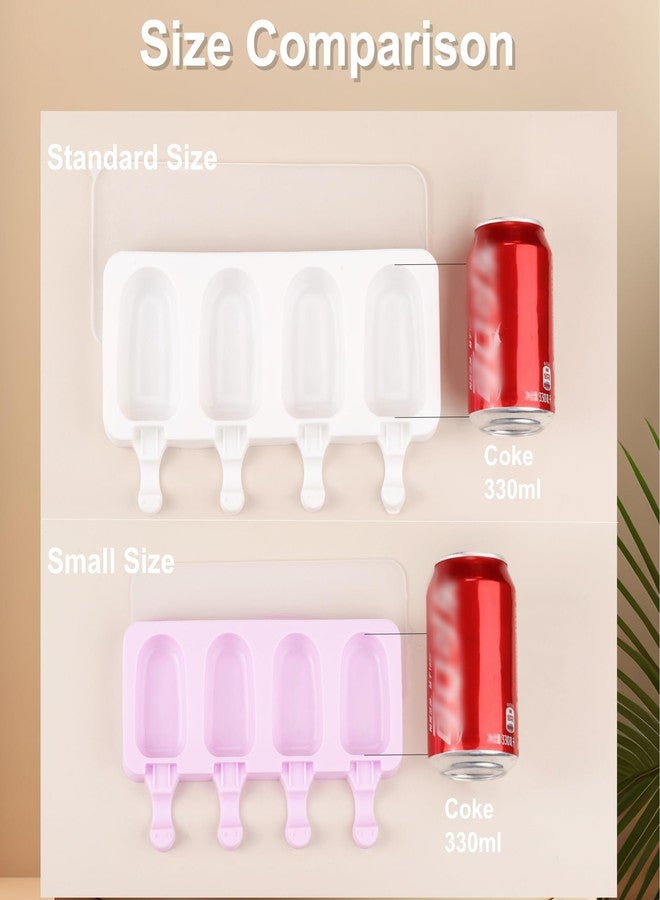 بي تي واي ام اس مجموعة من 3 قوالب مصاصات صغيرة بنفسجية اللون مع أغطية و100 قطعة من أعواد المصاصات الخشبية، وقوالب آيس كريم سيليكون بأربعة تجاويف لصنع كيك بوبس، وكيك بوبس، وآيس كريم - خالية من مادة BPA - Image 3