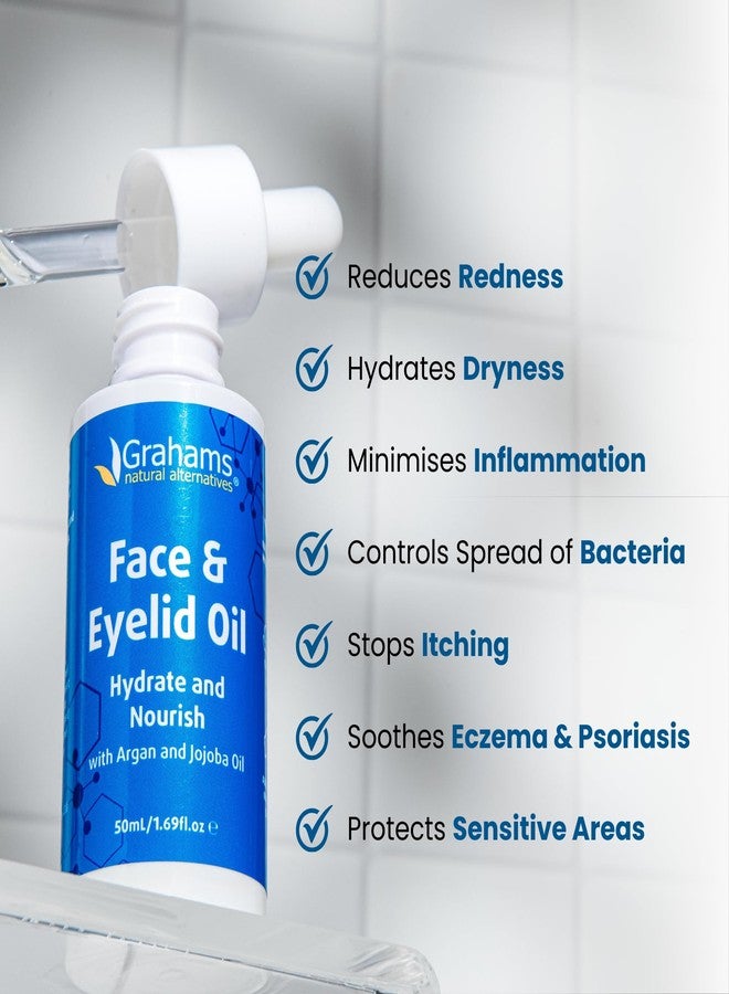 Grahams Natural زيت الوجه والجفن الطبيعي من غراهام - للبشرة الجافة جداً حول العين والوجه، الإكزيما والتهاب الجلد حول الفم - خالي من الستيرويدات، مضاد للحساسية، غير كوميدوغينيك - مع زيت الأركان وزيت الجوجوبا (1 × 1.69 أونصة سائلة)  - Image 5