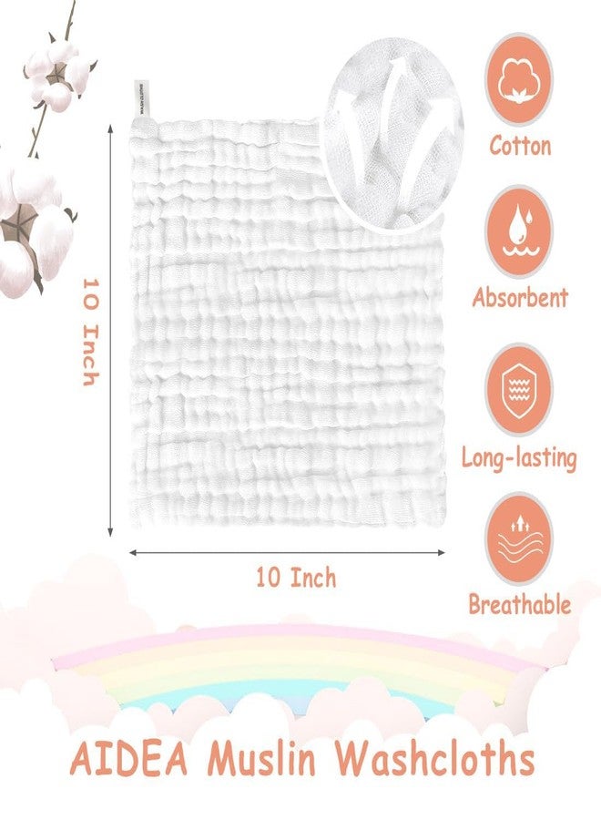 AIDEA Baby Washcloths and Burp Cloths, Absorbent Cotton Muslin Baby Towels, Large Soft Breathable Newborn Essentials for Boys and Girls, Newborn Essentials, White-10 Pack, 10"x10" - Image 2