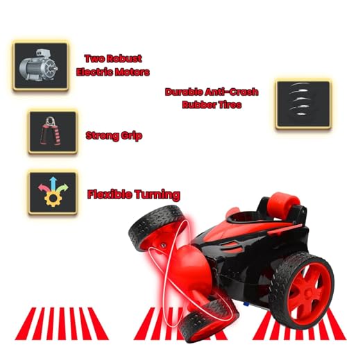 Gooyo GY-2090-14 360° Rotating & Rolling Stunt Car Toy with Demo Functions | Spin, Stunt, Flip Functions | Remote Control Stunt Car Toy for Kids | Red | in-Built Battery | Gift Box Packaging - Image 4