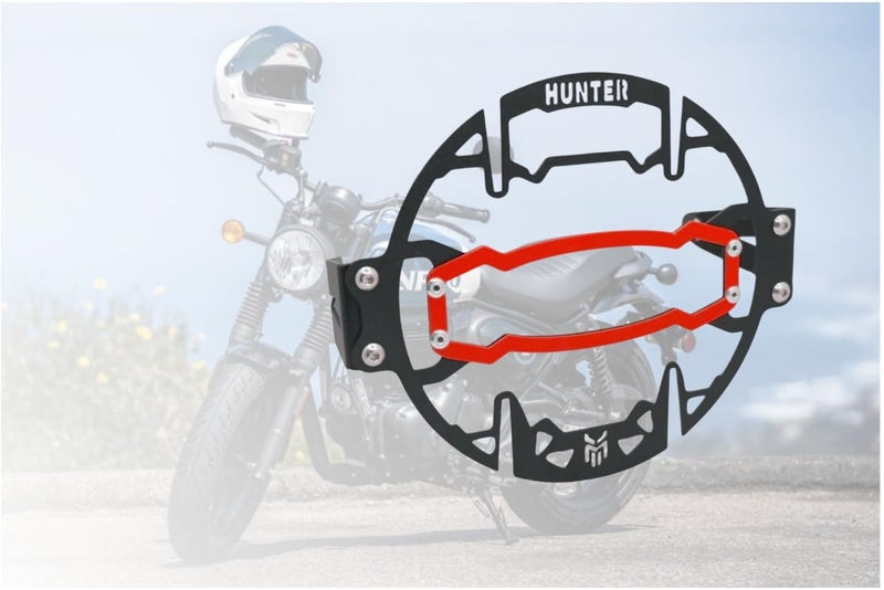 MILACHIN RoyalL Enfield Hunter 350 Heavy Metal Headlight Protector Grill | Jaali with Red Accent Black Mesh Guard Cover. - Image 2