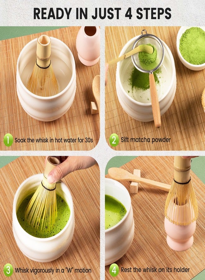 COANTO Matcha Whisk Set - Includes Sifter Bamboo Whisk (Chasen), Tea Spoon, Pink Spoon Holder, Scoop and Whisk Holder, 6pcs (No Bowl Included) - Image 4