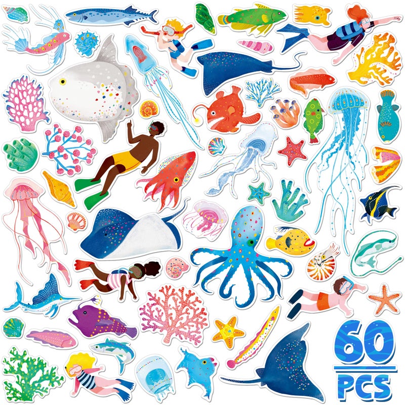 SpriteGru 60PCS Magnetic Cruise Door Decorations, Large Underwater-Themed Magnets Waterproof Reusable Navigation Cruise Cabin, Ship, Car Decors for Refrigerator, Carnival Cruise Party - Image 1