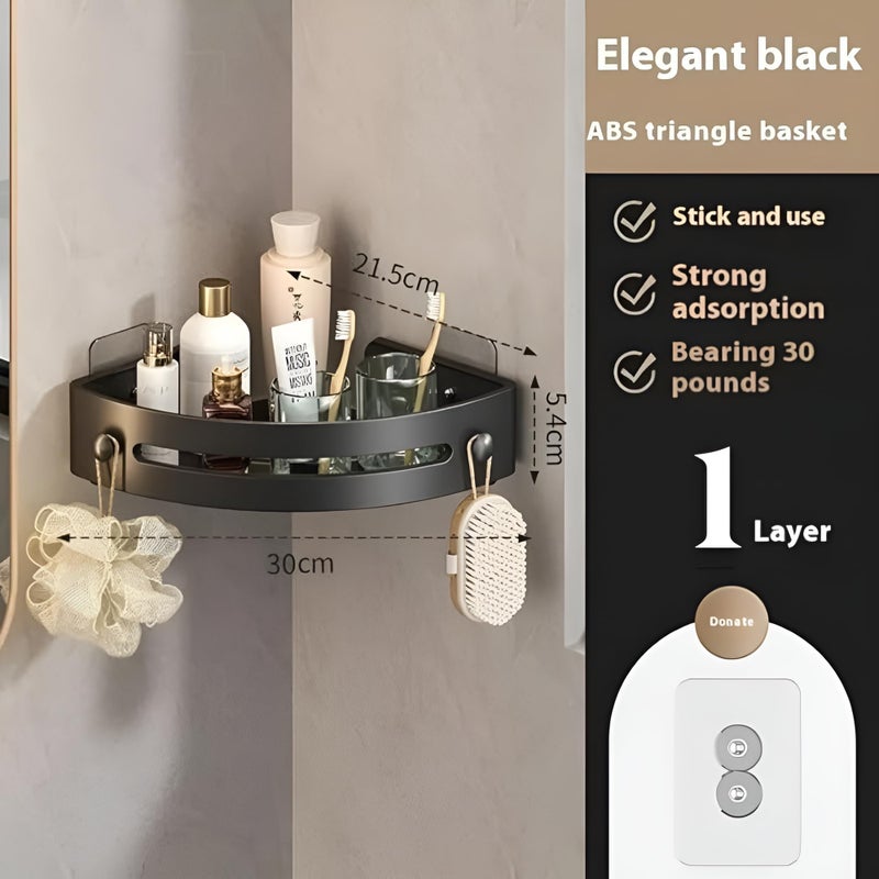 VENDLY رف زاوية من الألمنيوم للحمام | رف حمام للجدار | رف منظم للحمام | رف زاوية للمطبخ | (أسود) (طبقة واحدة) - Image 2