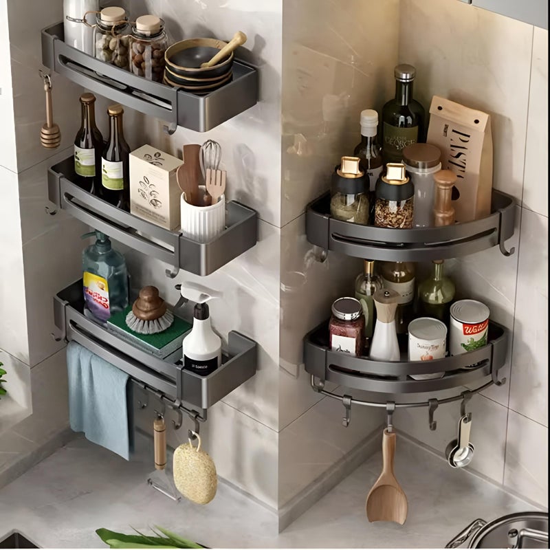 VENDLY رف زاوية من الألمنيوم للحمام | رف حمام للجدار | رف منظم للحمام | رف زاوية للمطبخ | (أسود) (طبقة واحدة) - Image 3