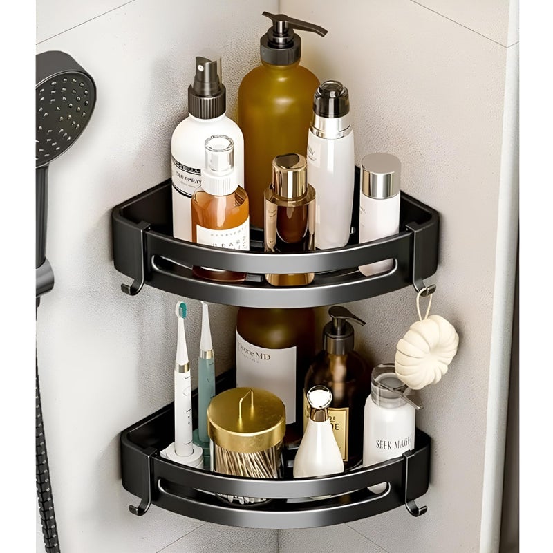 VENDLY رف زاوية من الألمنيوم للحمام | رف حمام للجدار | رف منظم للحمام | رف زاوية للمطبخ | (أسود) (طبقة واحدة) - Image 1