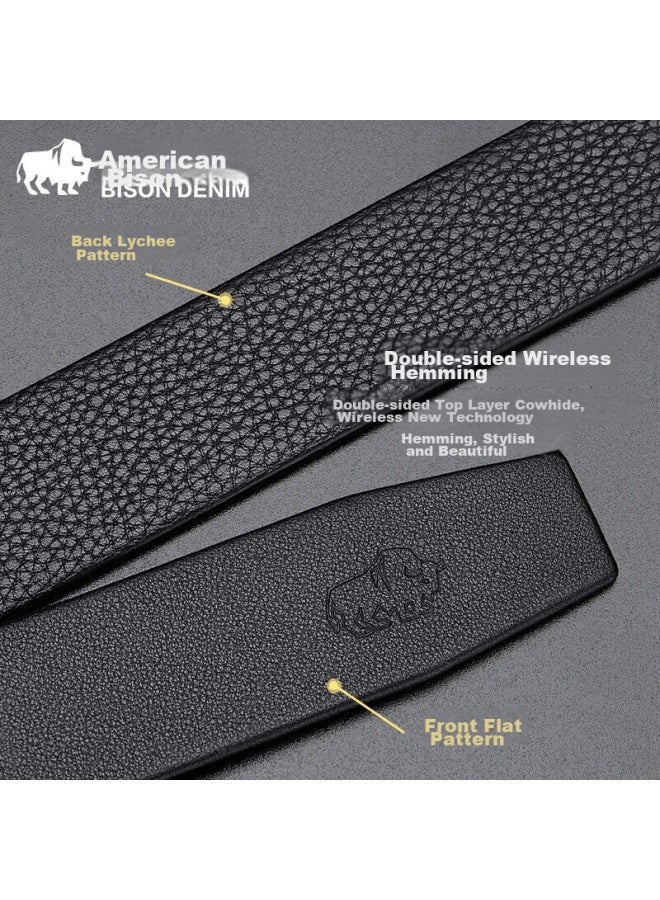 American Bison Leather Belt For Men, Top-grain Cowhide Seamless Belt, No Buckle, Automatic Buckle Waist Belt, Birthday Gift - Image 2
