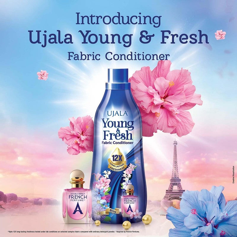 Ujala منعم الأقمشة Young & Fresh - عطر بليس - عطر فرنسي سمارتبيرست - 5 في 1 - 12x انتعاش يدوم طويلاً - 900 مل - Image 2