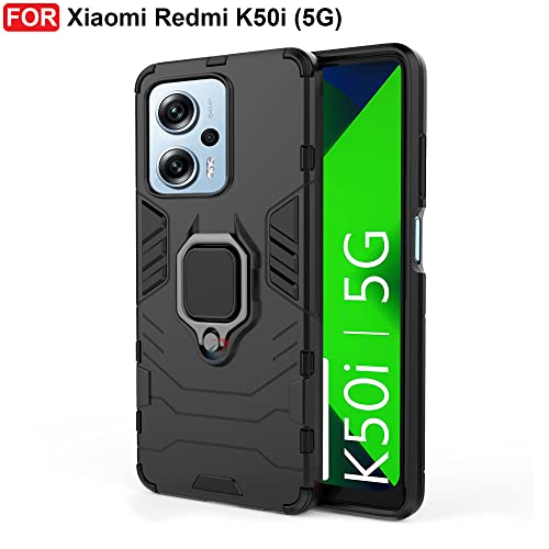 CEDO Kickstand Cover for Redmi K50i (5G) Rugged Case | Built-in Stand Rotating Ring Holder | Military Grade Armor Bumper Back Cover (Black) - Image 2