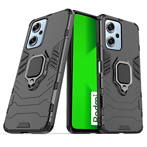 CEDO Kickstand Cover for Redmi K50i (5G) Rugged Case | Built-in Stand Rotating Ring Holder | Military Grade Armor Bumper Back Cover (Black) - Image 1