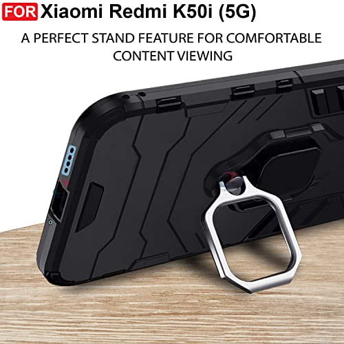 CEDO Kickstand Cover for Redmi K50i (5G) Rugged Case | Built-in Stand Rotating Ring Holder | Military Grade Armor Bumper Back Cover (Black) - Image 5