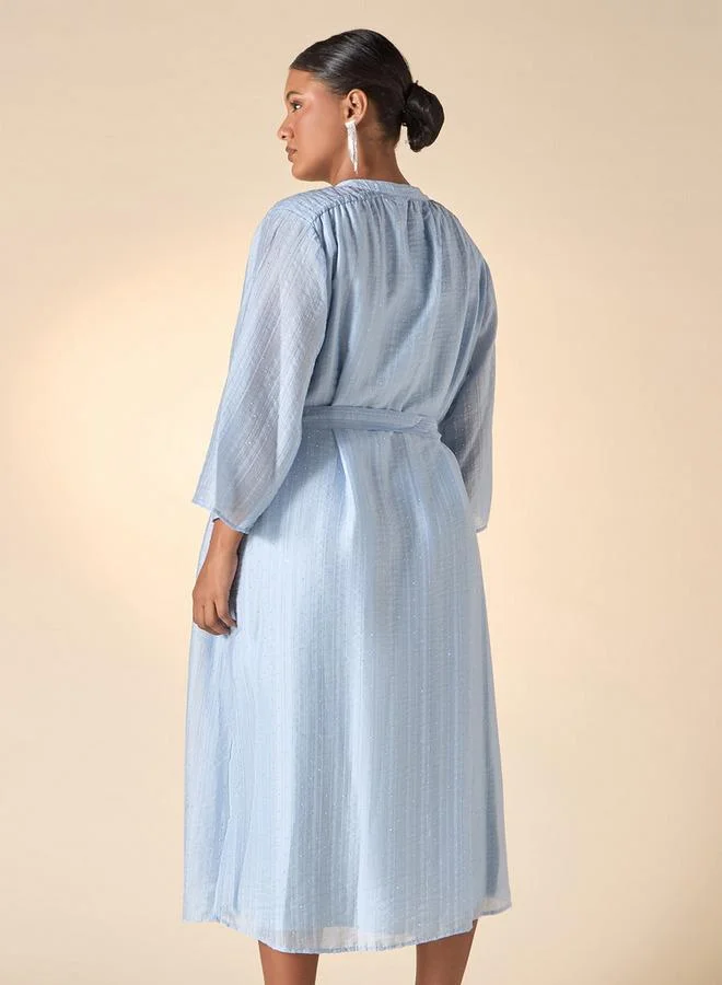 Ulla Popken Plus Size Ulla Popken All-Over Embellished Shirt Dress with Mandarin Collar
