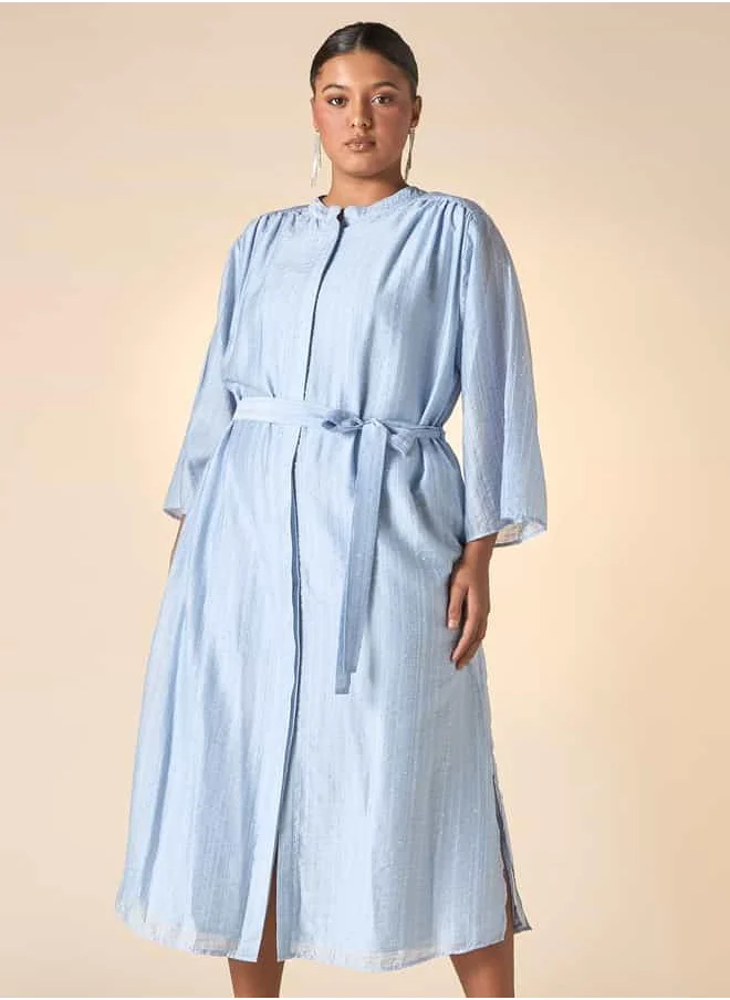  أولا بوبكن Plus Size Ulla Popken All-Over Embellished Shirt Dress with Mandarin Collar