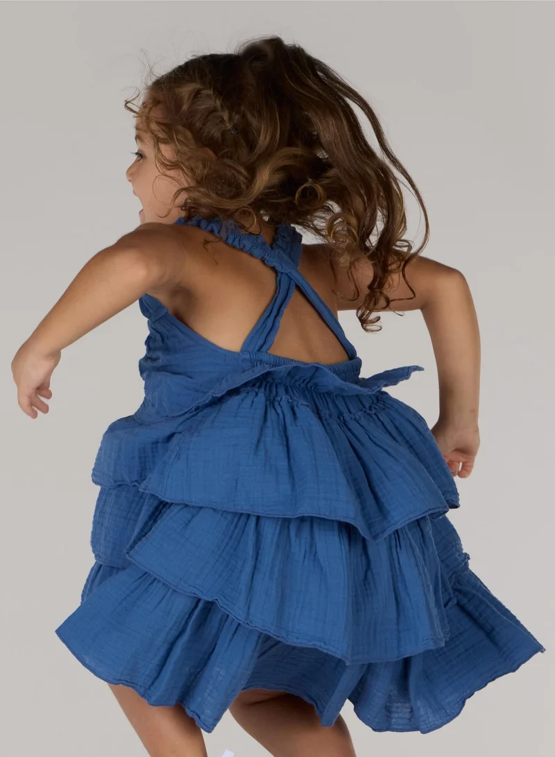 Just Nature royal blue Open Back Ruffled Pinafore Dress for Women | Best Price UAE