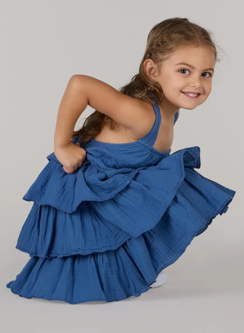 Just Nature royal blue Open Back Ruffled Pinafore Dress for Women | Best Price UAE