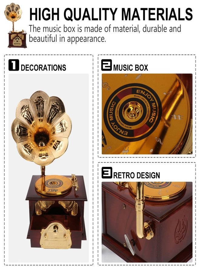 PRETYZOOM Retro Phonograph Music Box, Creative Plastic Gramophone Desktop Ornament, Vintage Home Office Decor for Musical Friends and Family, Brown - Image 3