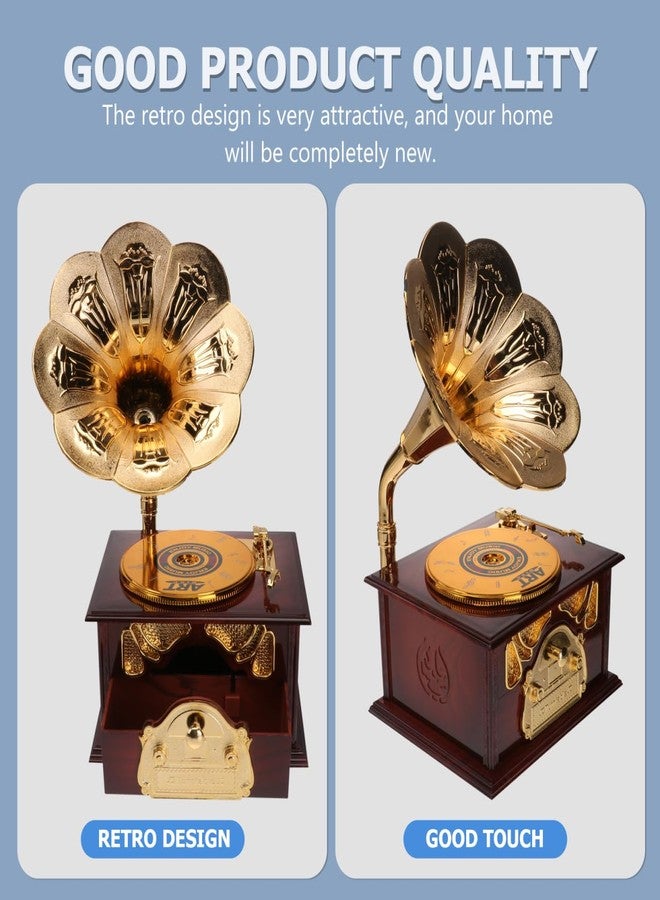 PRETYZOOM Retro Phonograph Music Box, Creative Plastic Gramophone Desktop Ornament, Vintage Home Office Decor for Musical Friends and Family, Brown - Image 4