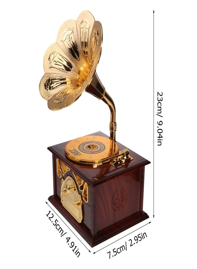 PRETYZOOM Retro Phonograph Music Box, Creative Plastic Gramophone Desktop Ornament, Vintage Home Office Decor for Musical Friends and Family, Brown - Image 2