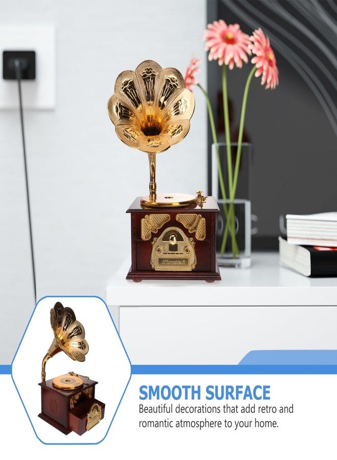 PRETYZOOM Retro Phonograph Music Box, Creative Plastic Gramophone Desktop Ornament, Vintage Home Office Decor for Musical Friends and Family, Brown - Image 5
