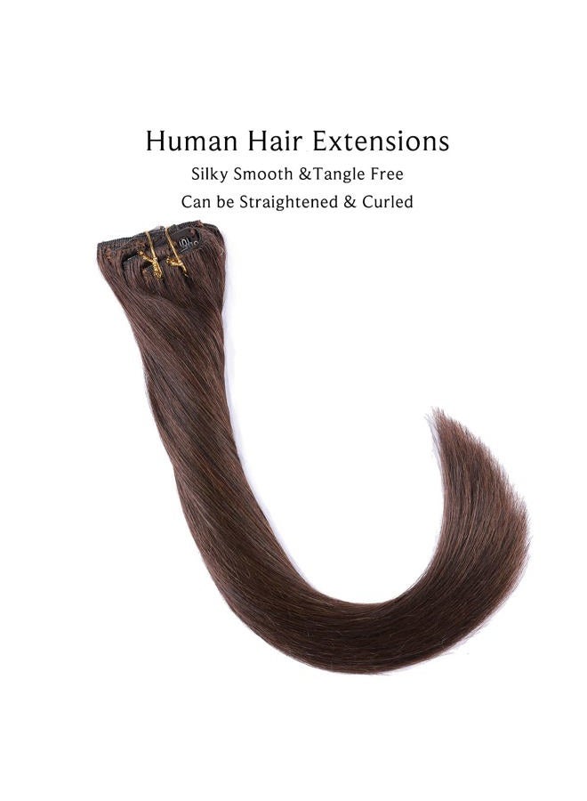 Ubetta Clip in Hair Extensions, Human Hair Dark Brown Remy Hair Extensions Clip on 7 Pieces 70Gram Silky Straight Double Weft Long Real Hair Extensions Clip ins 22Inch 2 Sets Full Head for Women - Image 4