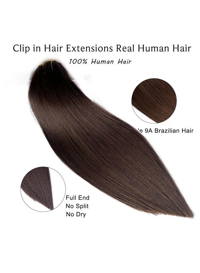 Ubetta Clip in Hair Extensions, Human Hair Dark Brown Remy Hair Extensions Clip on 7 Pieces 70Gram Silky Straight Double Weft Long Real Hair Extensions Clip ins 22Inch 2 Sets Full Head for Women - Image 2
