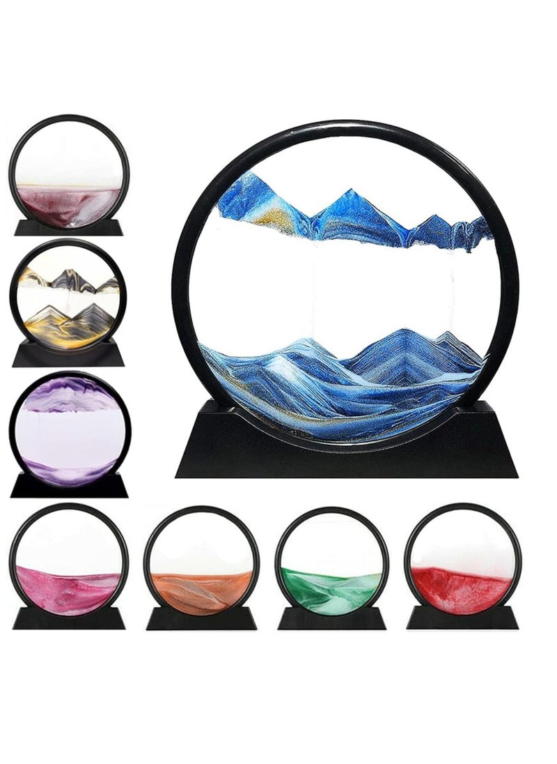 Generic Flowing Sand Painting, Moving Sand Art Picture Round Glass 3D Deep Sea Sandscape In Motion Display Flowing Sand Frame, Relaxing Desktop Home Office Work Decor  - Image 1