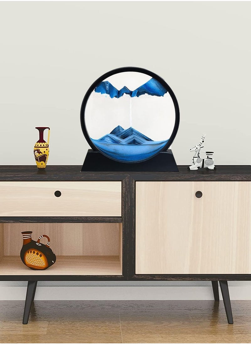 Generic Flowing Sand Painting, Moving Sand Art Picture Round Glass 3D Deep Sea Sandscape In Motion Display Flowing Sand Frame, Relaxing Desktop Home Office Work Decor  - Image 3