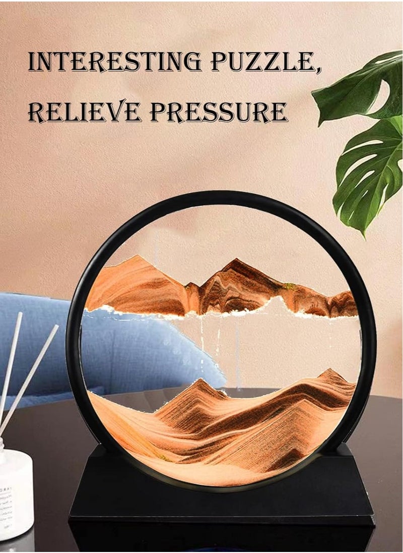 Generic Flowing Sand Painting, Moving Sand Art Picture Round Glass 3D Deep Sea Sandscape In Motion Display Flowing Sand Frame, Relaxing Desktop Home Office Work Decor  - Image 5