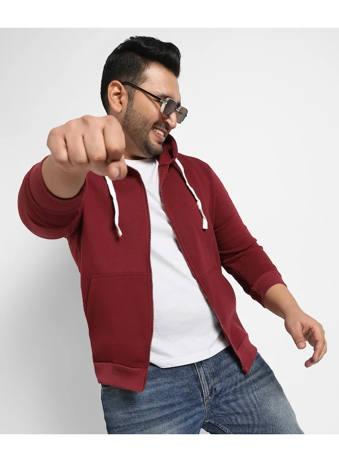 انستافاب بلس سترة Instafab Plus للرجال باللون الأحمر الماروني بسحاب أمامي مع رباط متباين
