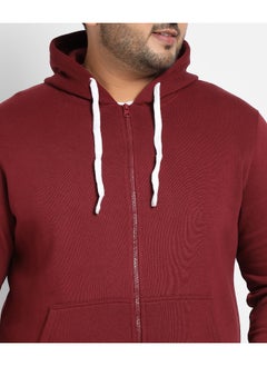 Instafab Plus Instafab Plus Men's Maroon Red Zip-Front Hoodie With Contrast Drawstring  - Image 1