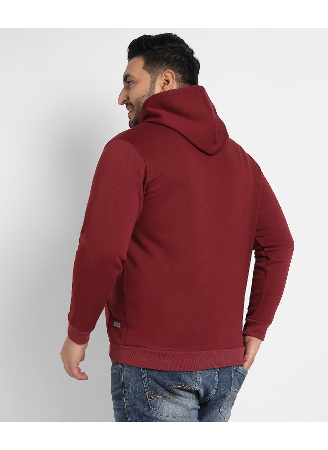 Instafab Plus - Instafab Plus Men's Maroon Red Zip-Front Hoodie With Contrast Drawstring - Image 1