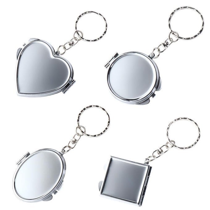 DOUBLE SIDES COSMETIC MIRROR KEYCHAIN 4PCS MINI FOLDING MIRROR KEY CHAINS POCKET PORTABLE SQUARE ELLIPTICAL HEARTSHAPED MAKEUP MIRROR WITH KEY RING