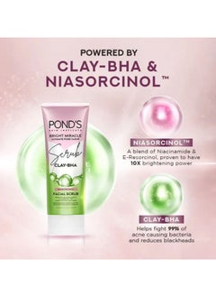Pond's Bright Miracle Ultimate Pore Clear Scrub CLAY-BHA Niasorcinol Facial Scrub Reduces Blackheads & Clears 99% Of Acne-causing Bacteria 100g X 3  - Image 2