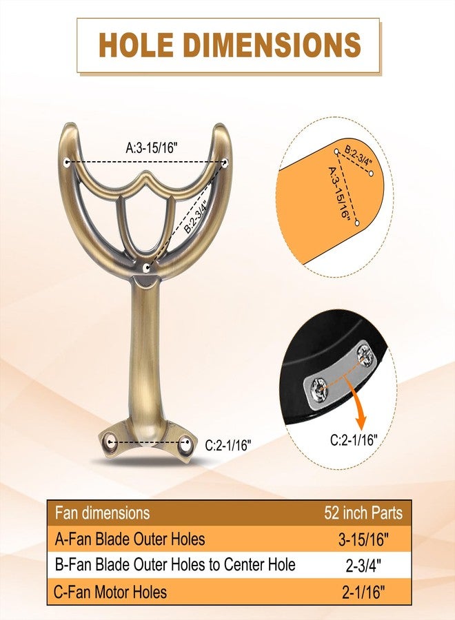 باتيكيل مجموعة استبدال أذرع شفرات مروحة السقف من باتيكيل، 5 قطع، 52 بوصة، قطع غيار شفرات المروحة، طقم دعامات تثبيت لاستبدال شفرات المروحة البالية، برونزي - Image 3