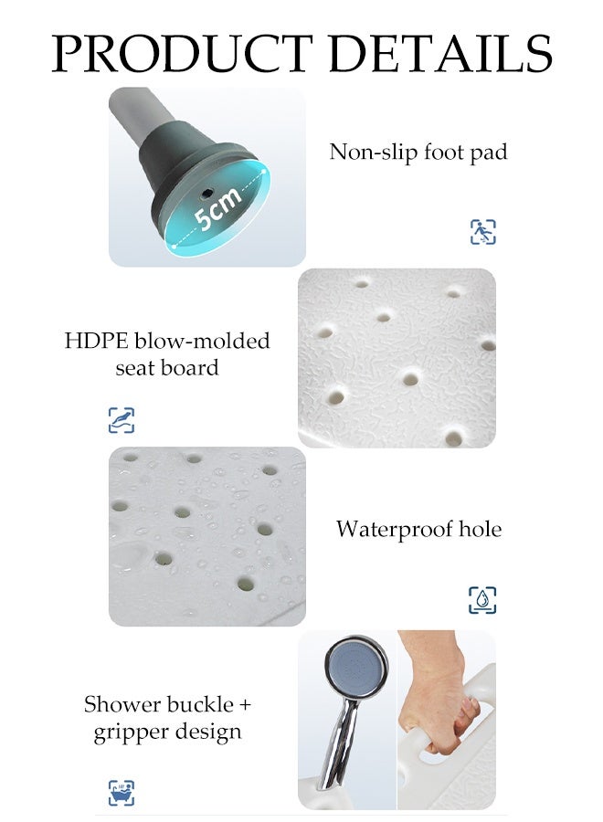 DUNISO كرسي استحمام، كراسي استحمام قابلة للتعديل، كرسي استحمام مضاد للانزلاق مع أقدام شفط، لكبار السن والنساء الحوامل - Image 3