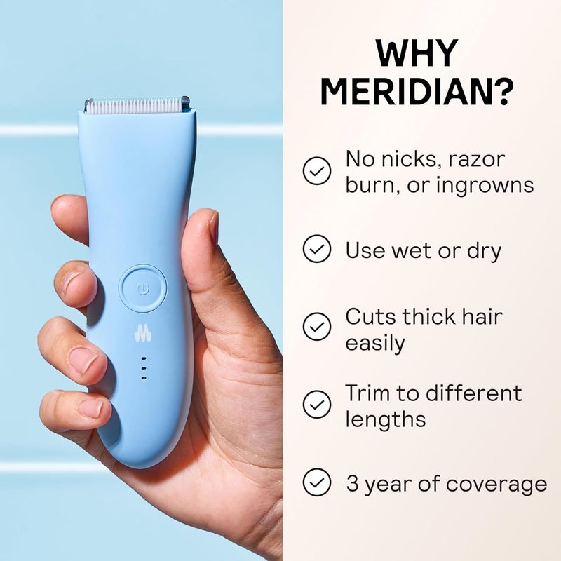 Meridian The Trimmer Original - Body Hair Trimmer for Men, Electric Shaver for Pubic Hair, Chest, Legs & Bikini, Waterproof & Rechargeable, Sky - Image 2