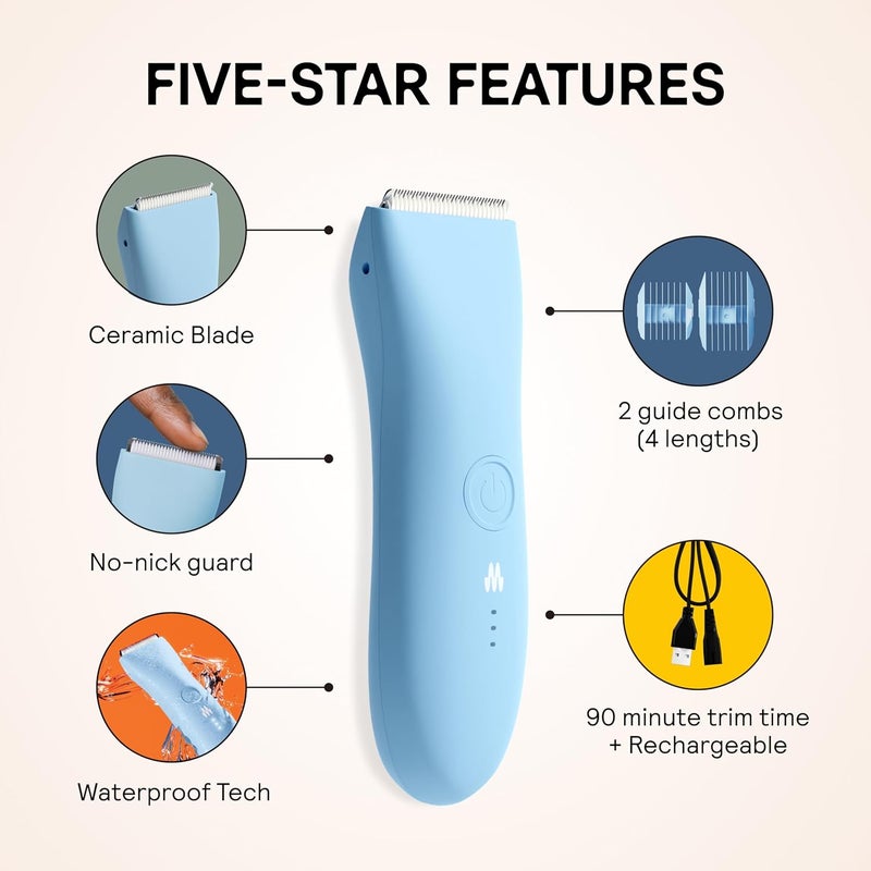 Meridian The Trimmer Original - Body Hair Trimmer for Men, Electric Shaver for Pubic Hair, Chest, Legs & Bikini, Waterproof & Rechargeable, Sky - Image 3