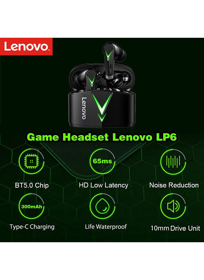 Lenovo Group Limited - Lenovo LP6 Game Headset BT5.0 Wireless Earphones 65ms Low Latency DSP Noise Reduction Game/Music Dual Mode In-ear Earbuds for Gamers Sports Compatible with iOS Android Black - Image 1