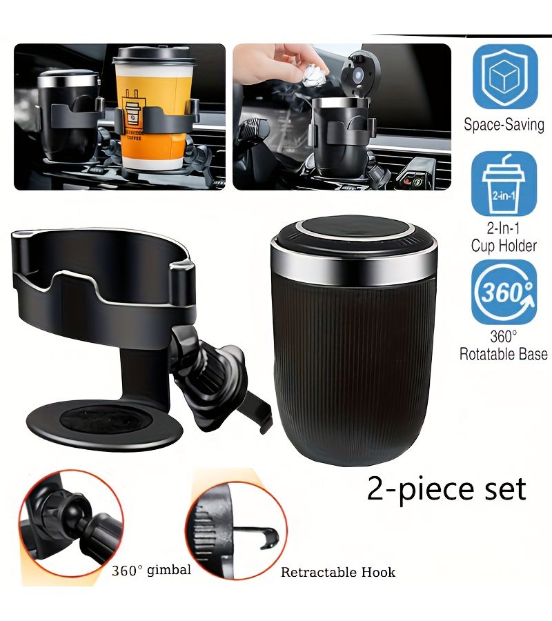 2 Pieces Universal Car Cup Holder with Mini Storage Bin 360 Rotatable Hanging Drink Organizer Leak Proof ABS - Image 5