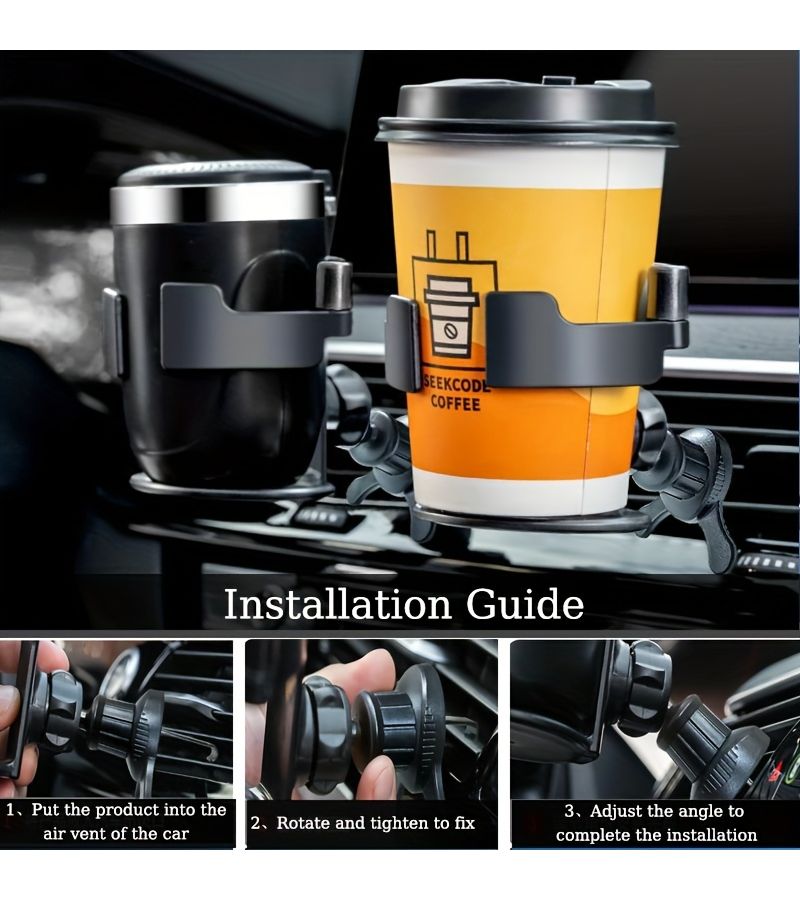 2 Pieces Universal Car Cup Holder with Mini Storage Bin 360 Rotatable Hanging Drink Organizer Leak Proof ABS - Image 2