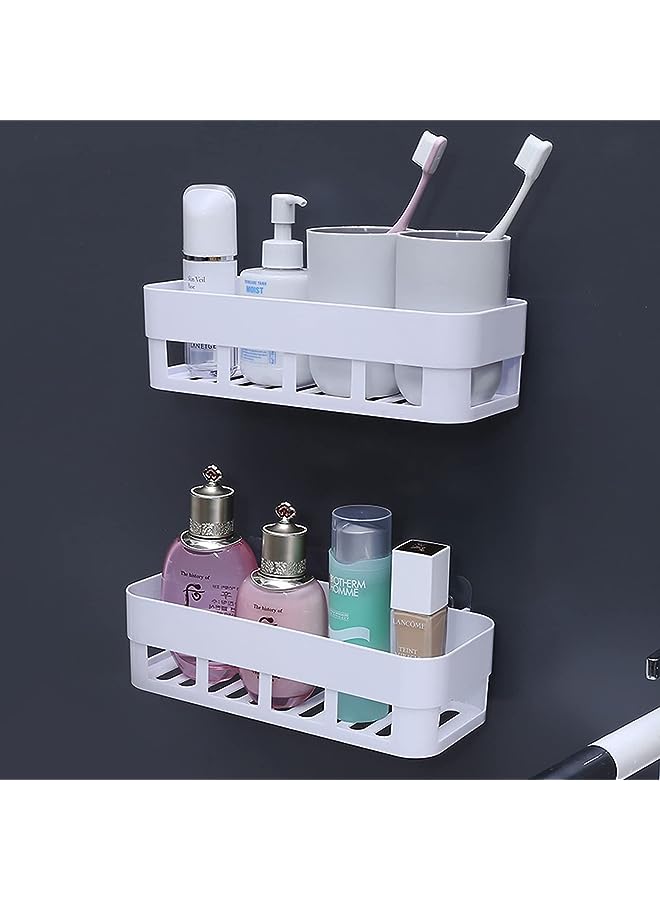 General Trading 2Pcs Bathroom Shelf Wall-Mounted Suction Cup Hole-Free Toilet Sink Rack, White., Bathroomshelf01 - Image 1