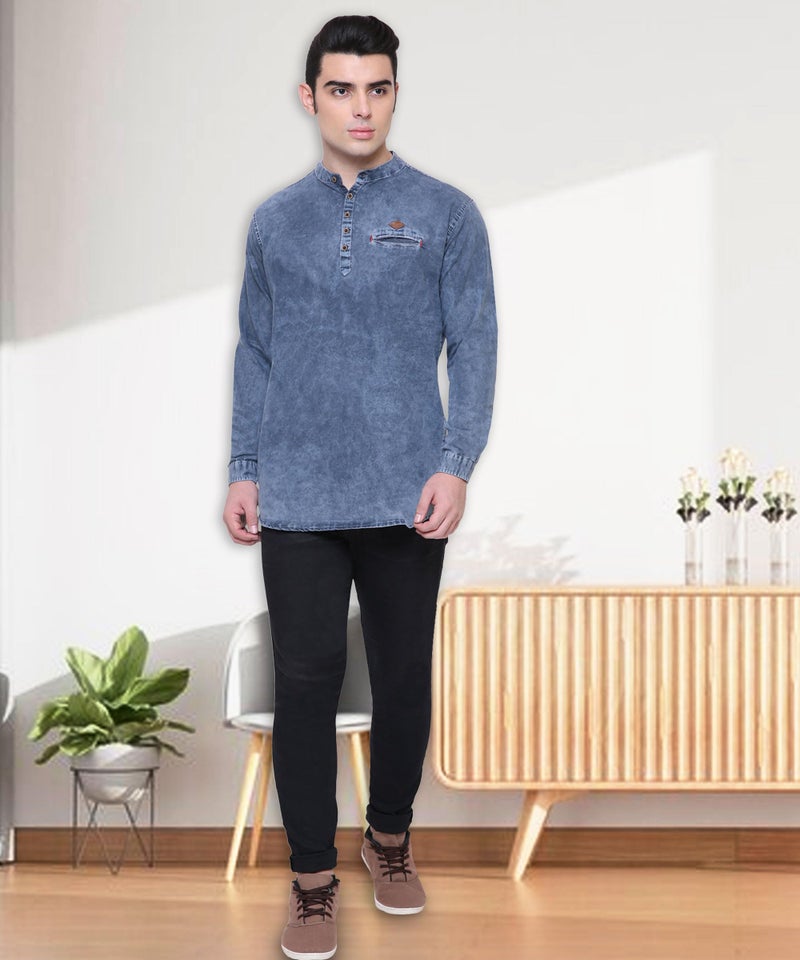 Kuons Avenue Men's Tailored Fit Denim Short Kurta (KACLFS1270Z-L_Slate Grey_Large) - Image 3