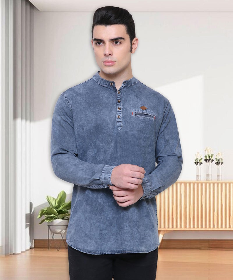 Kuons Avenue Men's Tailored Fit Denim Short Kurta (KACLFS1270Z-L_Slate Grey_Large) - Image 4