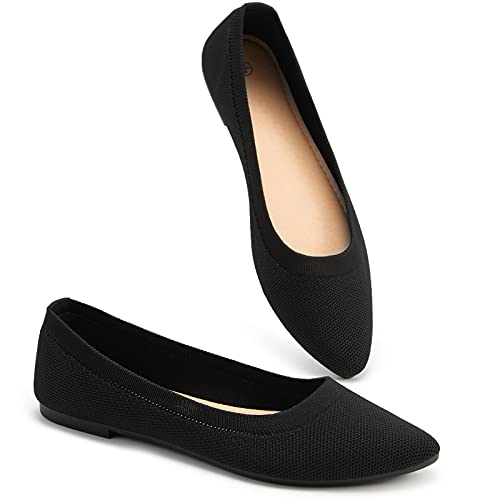 BABUDOG Women's Mesh Flats Shoes Pointed-Toe Dress Shoes for Women Black Flats Comfortable Memory Foam Flats(Black.US9) - Image 1